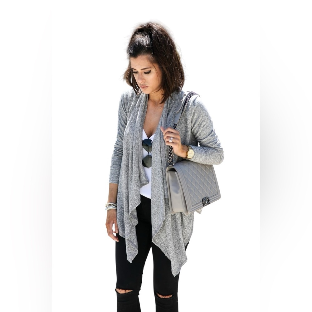 Vintage Havana Gray Marled Draped Open Front Cardigan Medium